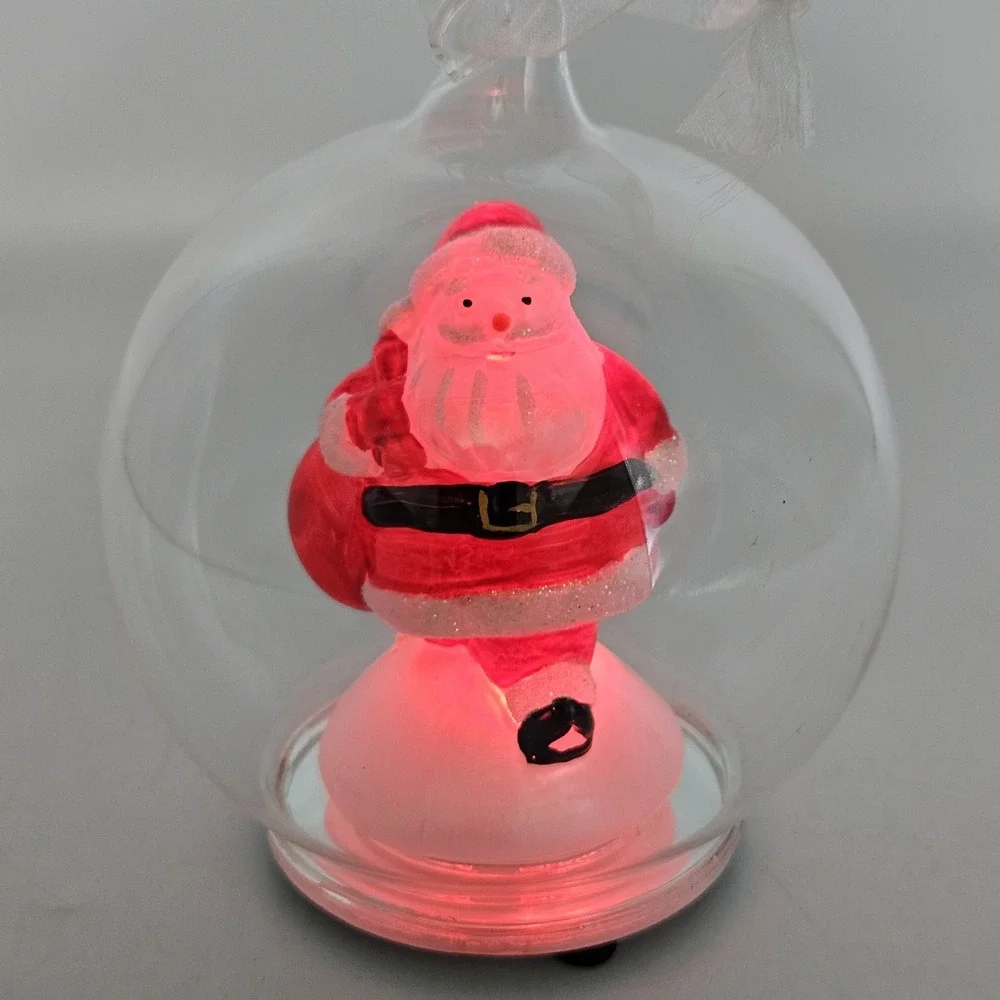 Glass Light Up Santa Ornament Color Changing Orb Hanging Glitter Hand Blown 5